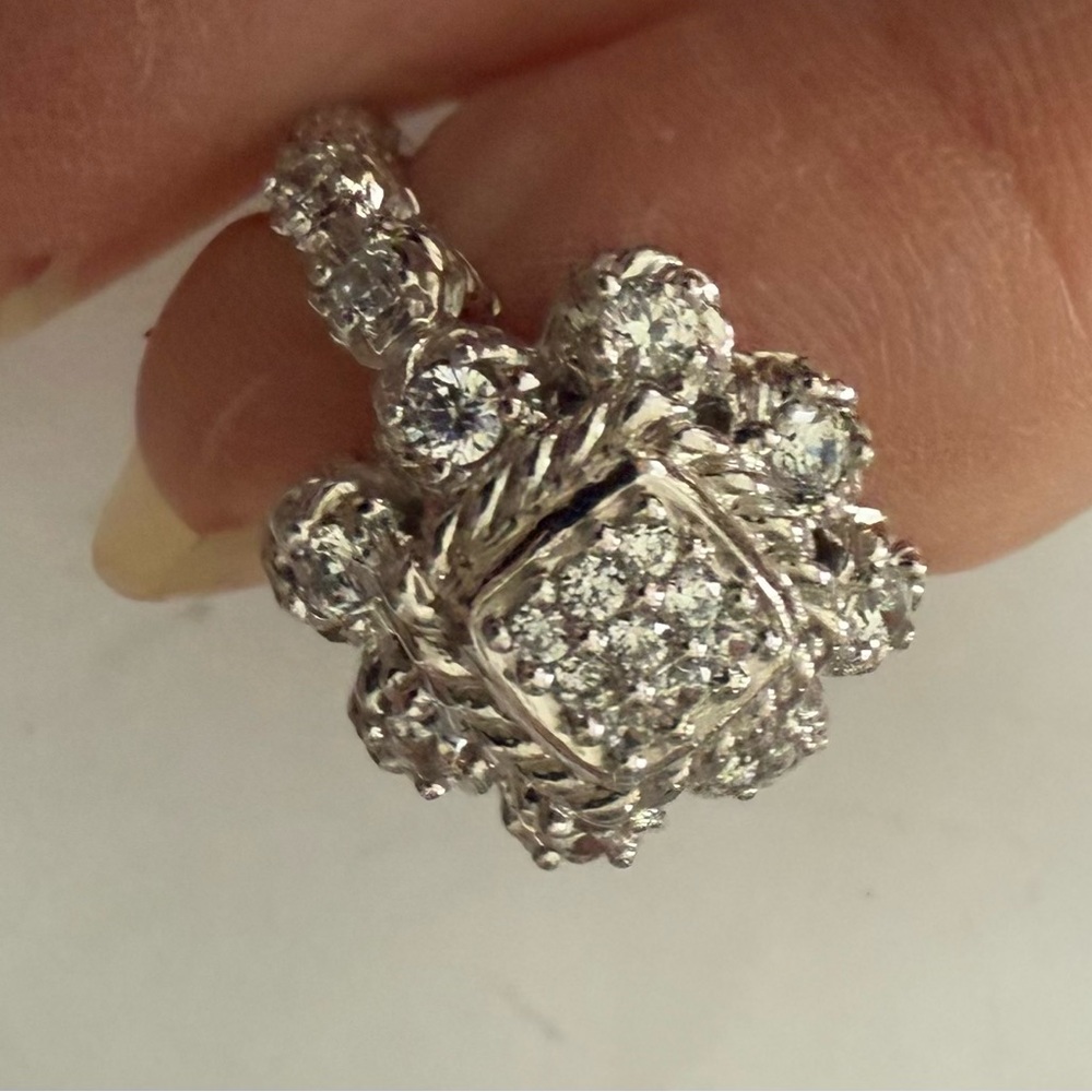 JUDITH RIPKA Sterling Halo Diamonique Pave Ring  Size 6
